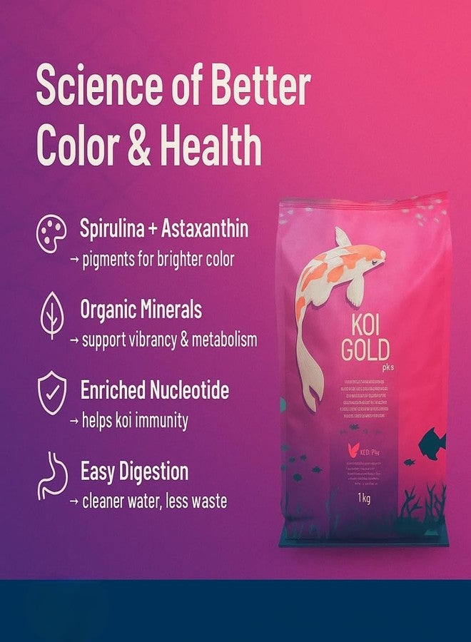 VAYINATO Red Fin Koi Gold Pro Fish Food, 1kg - 2.5mm Floating Pellets, 32% Protein, Color Enhancer & Immunity Booster for Fast Growth - for Koi, Carp, Oscar - All Life Stages - Image 4